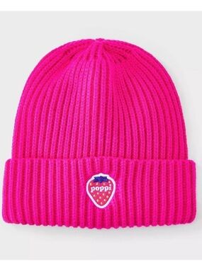 Poppi X Target Strawberry Ribbed Beanie Hat in Bright Pink